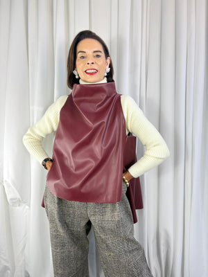 Palmer PU waterfall tank top in mulberry