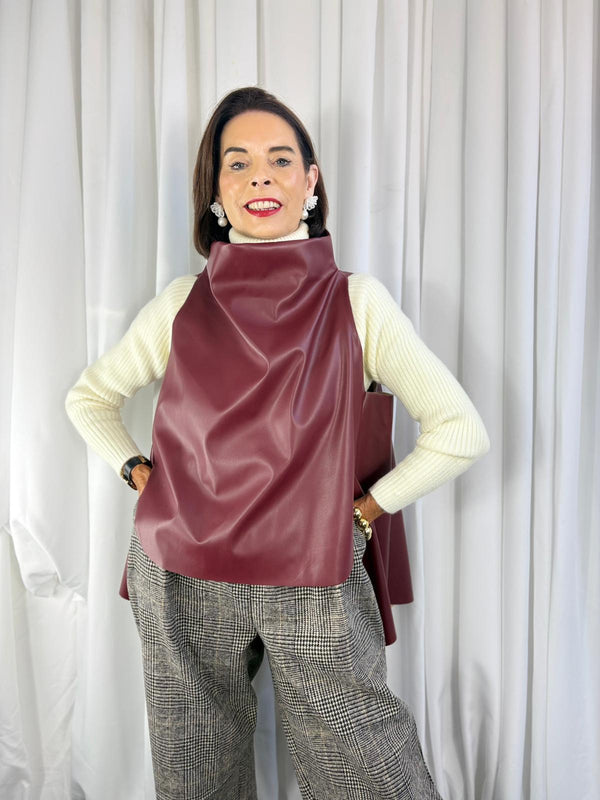 Palmer PU waterfall tank top in mulberry