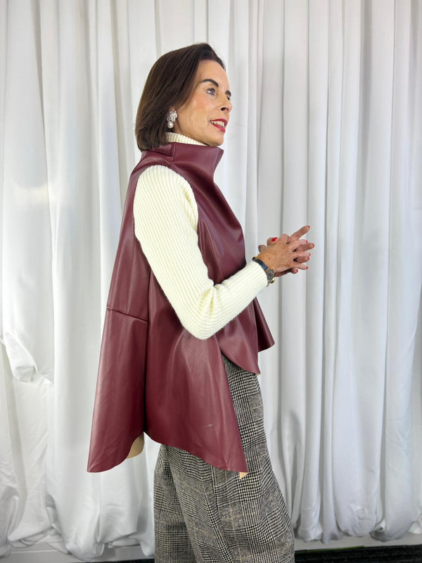 Palmer PU waterfall tank top in mulberry