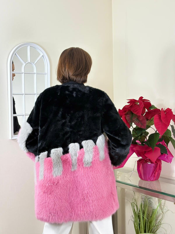 Christina faux fur jacket in black, baby pink and grey
