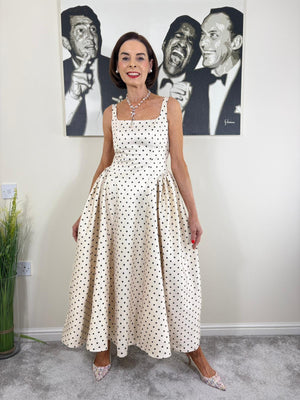 Francesca Dress in beige and black polka dots