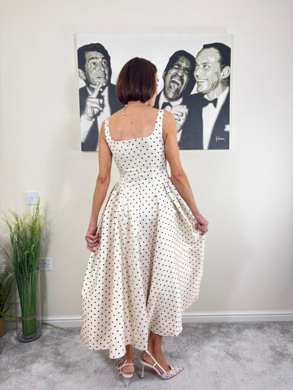 Francesca Dress in beige and black polka dots