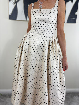 Francesca Dress in beige and black polka dots
