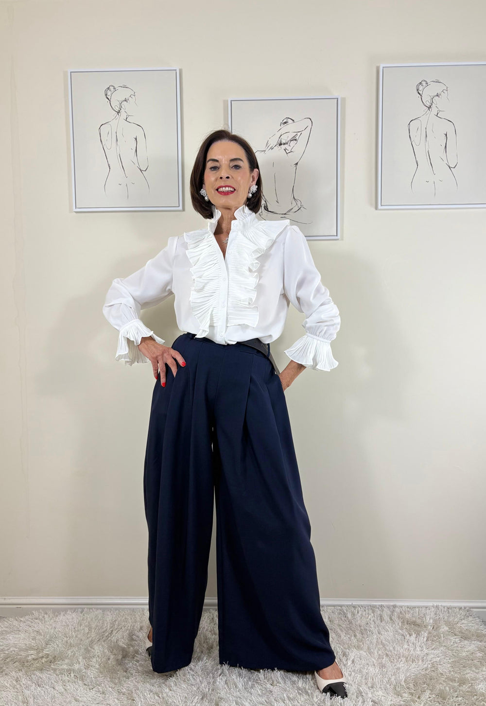 Sylvia wide leg palazzo trousers in navy