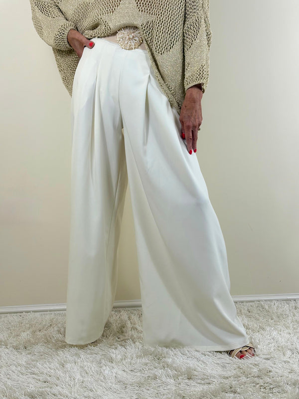 Sylvia wide leg palazzo trousers in ecru