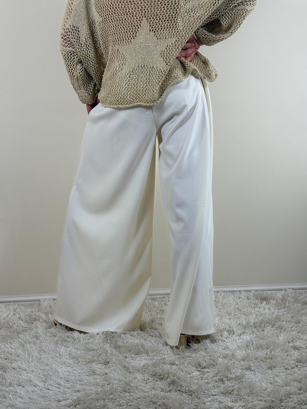 Sylvia wide leg palazzo trousers in ecru