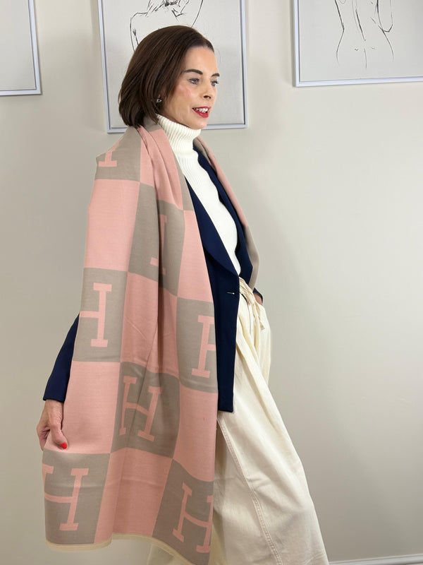 Harriet double sided scarf in dark blush and grey