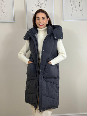 Naya Hooded Puffer gilet in navy
