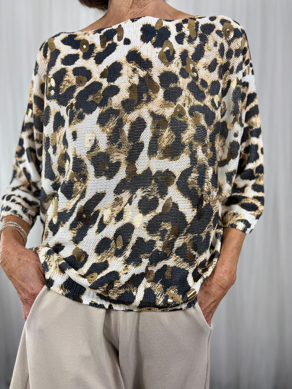 Alison fine knitwear in cheetah print with gold foil
