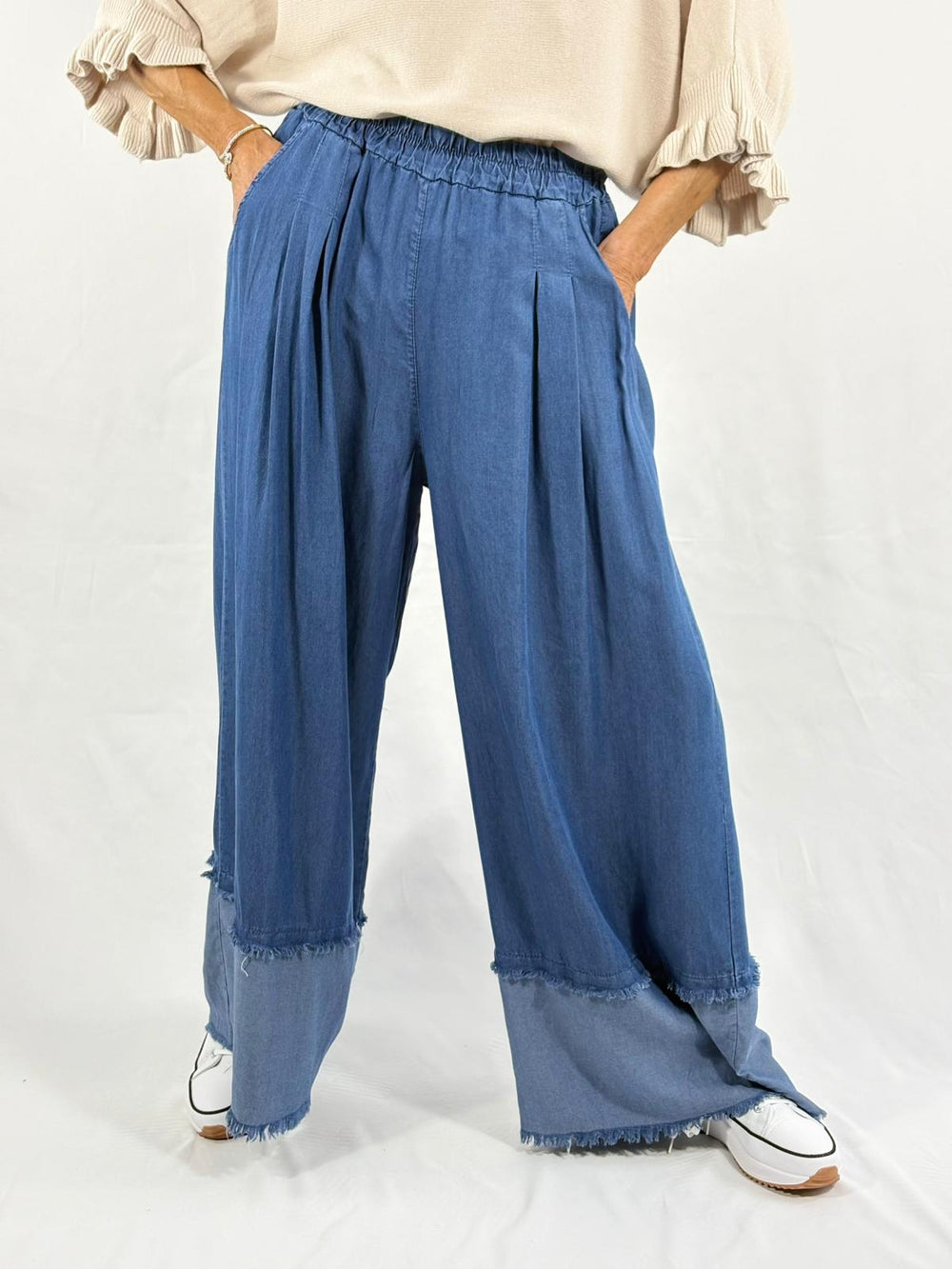 Zodaic chambray denim plazzo denim jeans