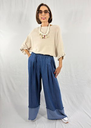 Zodaic chambray denim plazzo denim jeans