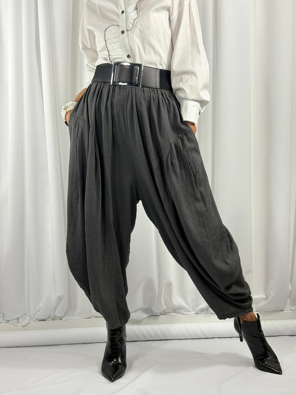 Enzo Linen Trouser in charcoal Grey