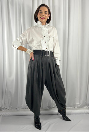 Enzo Linen Trouser in charcoal Grey