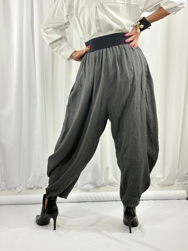 Enzo Linen Trouser in charcoal Grey