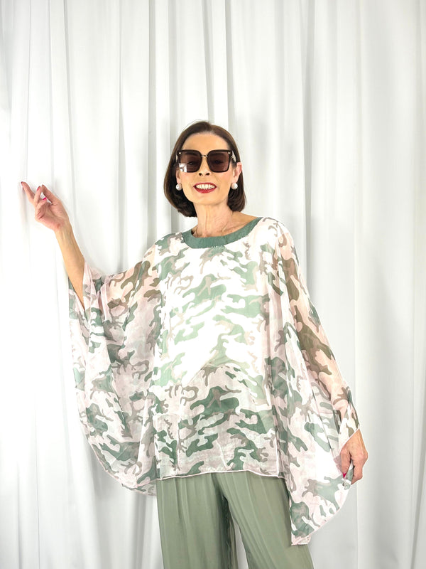 Georgia waterfall top in sage and mint