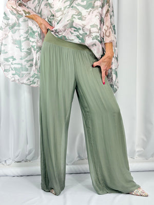Dune silky palazzo trousers in sage