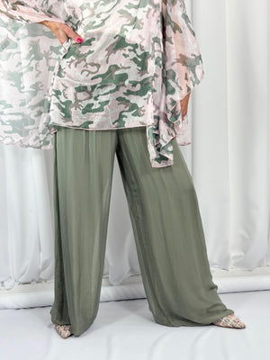 Dune silky palazzo trousers in sage