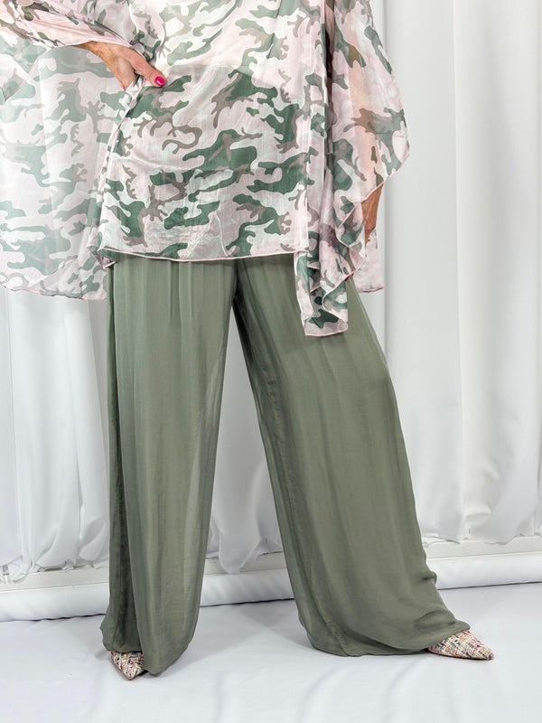 Dune silky palazzo trousers in sage