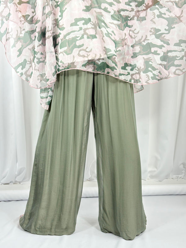 Dune silky palazzo trousers in sage