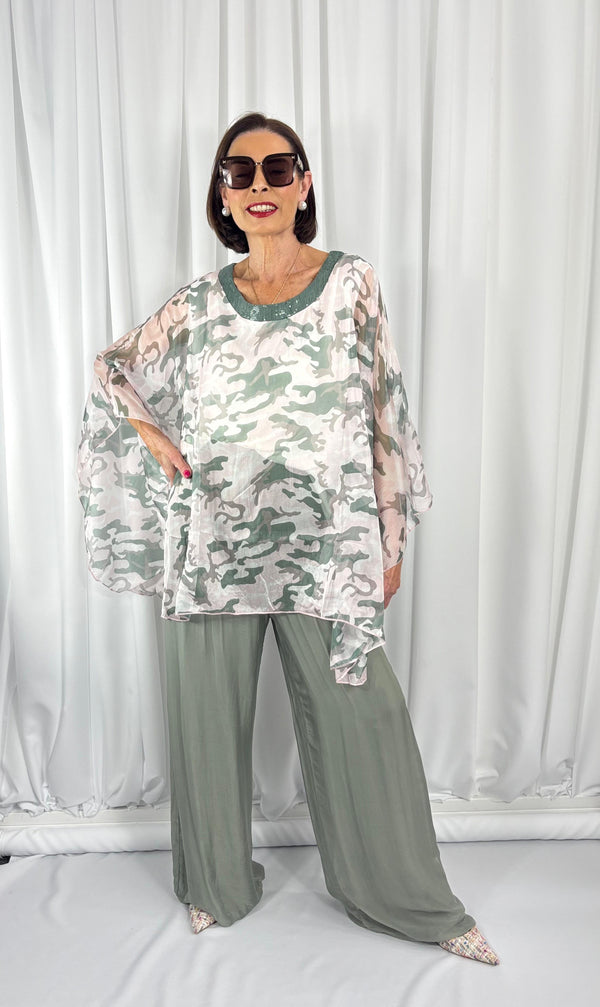 Dune silky palazzo trousers in sage