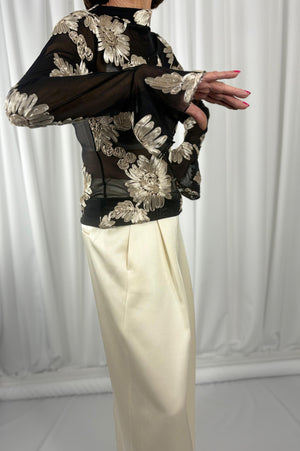 Anastasia 3D flower mesh top in black