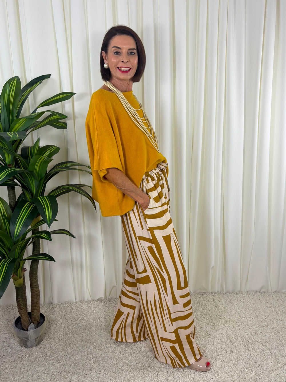Ruby Palazzo Trouser in Pistachio Beige