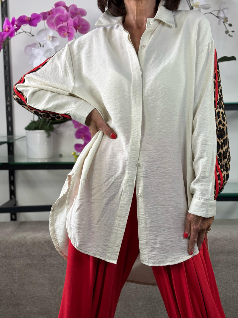 Sally Leopard Shirt in Cream and leopard