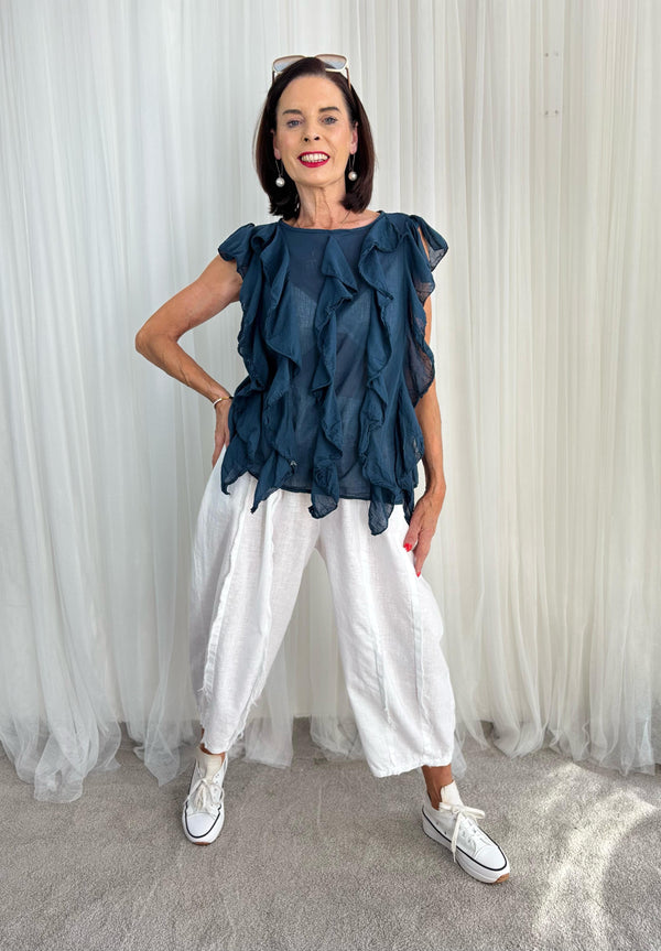 Navy ruffel Top
