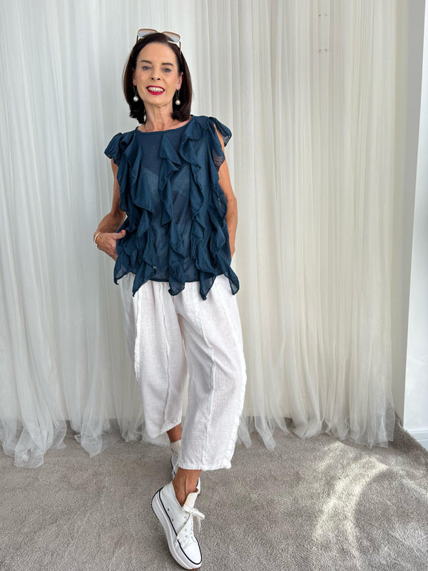 Navy ruffel Top