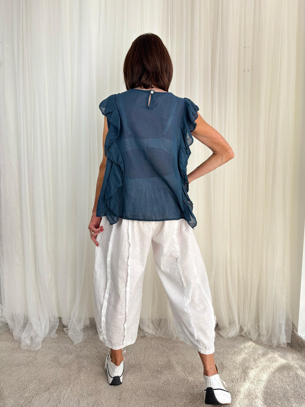 Navy ruffel Top