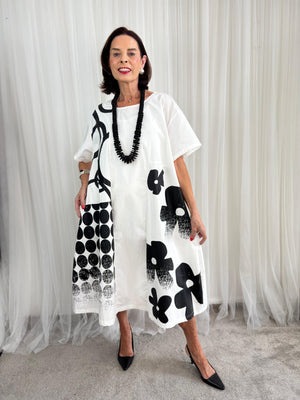 Freya Dress in white and black