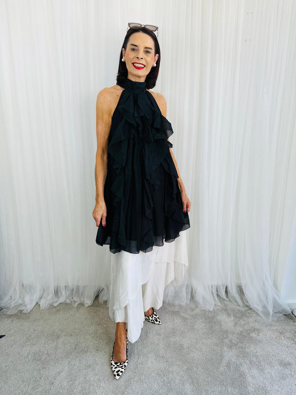 Sadie Ruffle Top/Dress in black