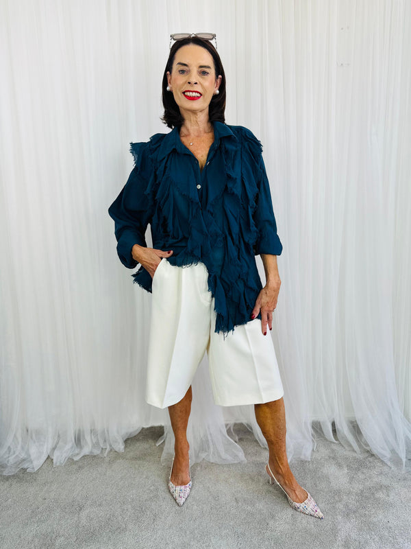 Calipso Ruffle Shirt in navy