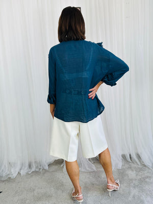 Calipso Ruffle Shirt in navy