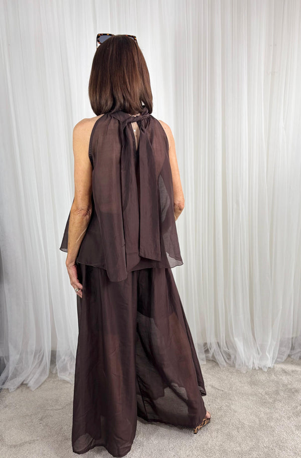 Whisper Ruffle top in chocolate