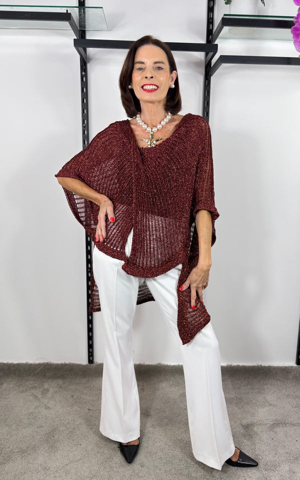 Tabitha Cross knit top in Rich Maroon