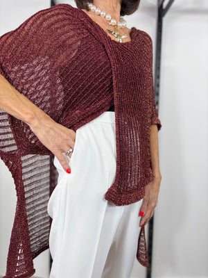 Tabitha Cross knit top in Rich Maroon