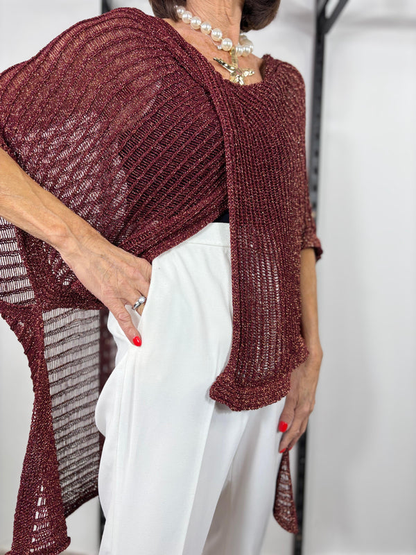 Tabitha Cross knit top in Rich Maroon