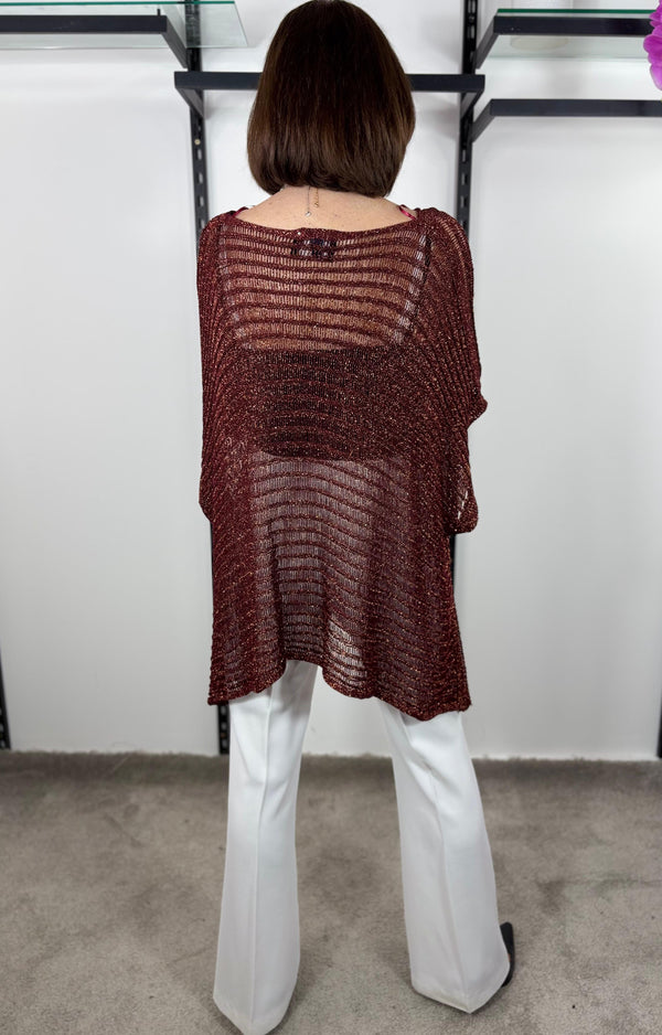 Tabitha Cross knit top in Rich Maroon