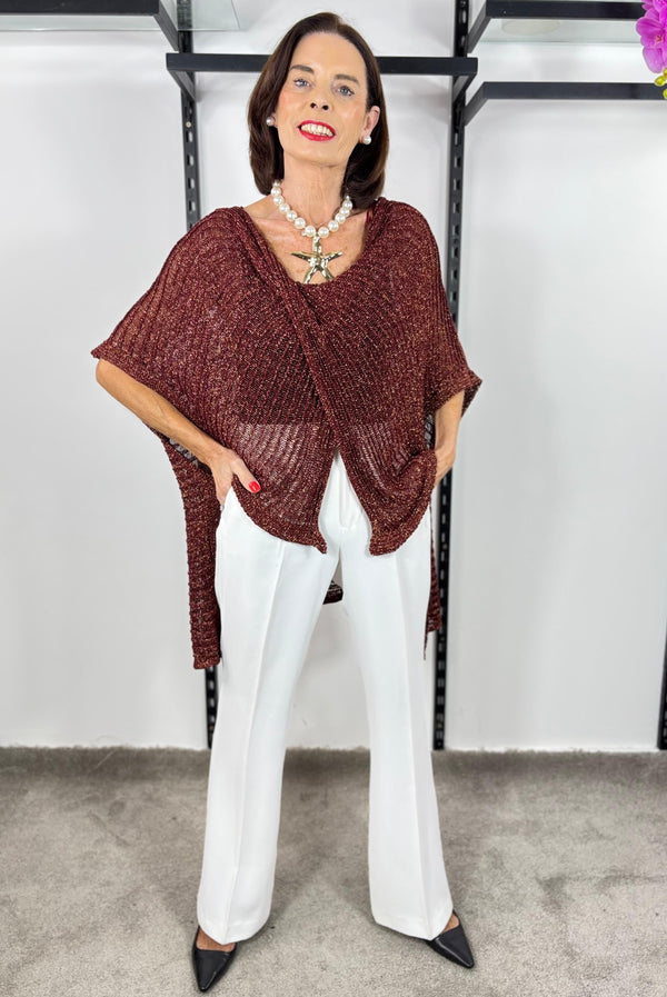 Tabitha Cross knit top in Rich Maroon