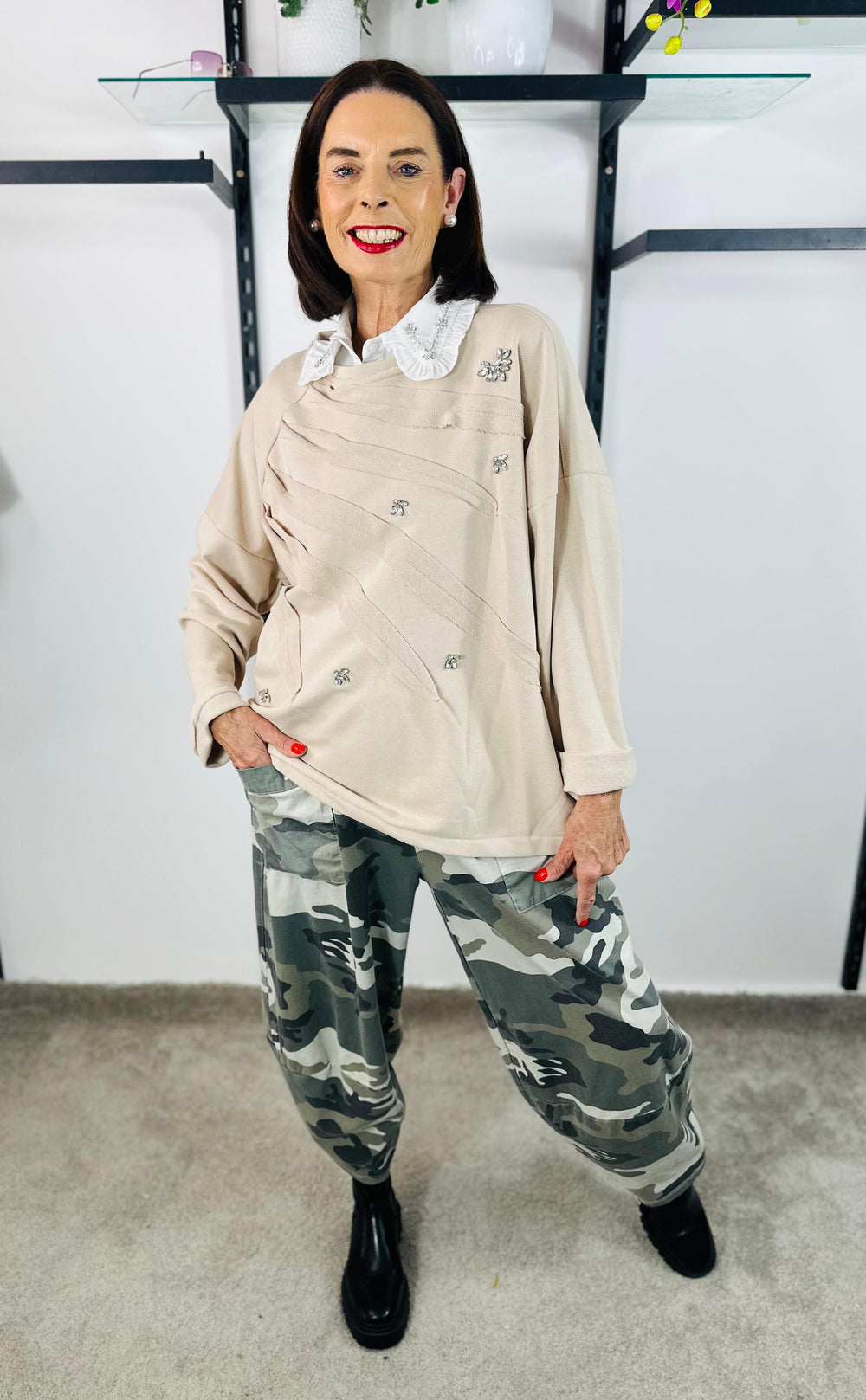 Twilight Diamante sweatshirt in beige