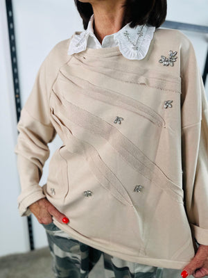 Twilight Diamante sweatshirt in beige
