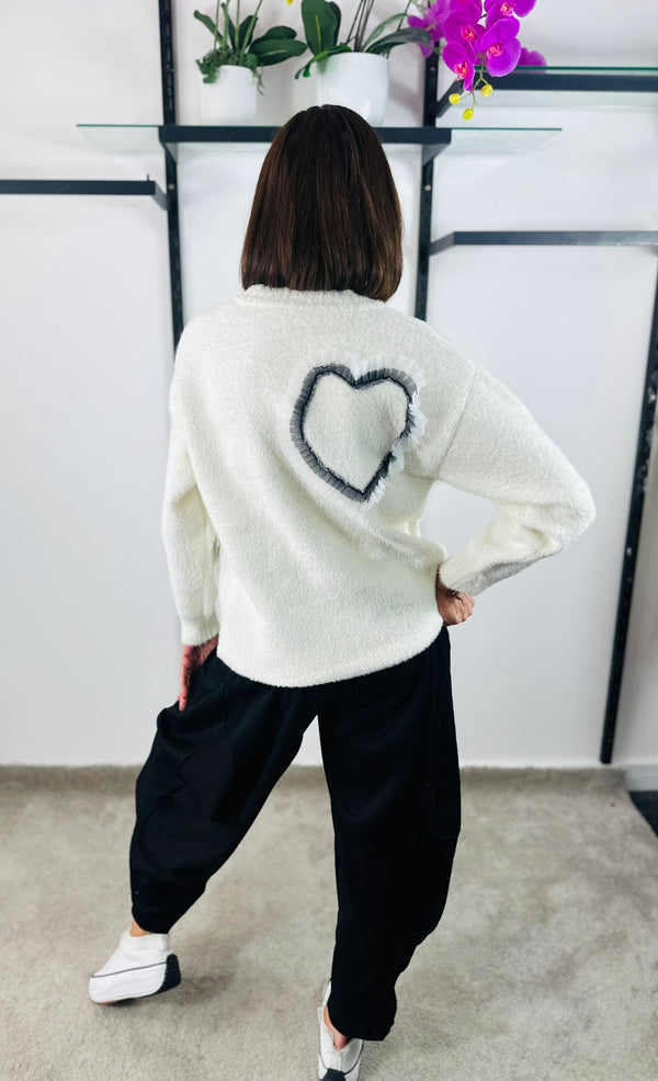 Pearl heart cardigan top in ecru