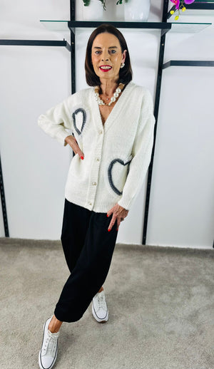 Pearl heart cardigan top in ecru