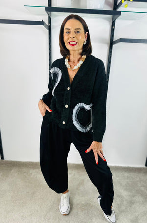 Pearl heart cardigan top in black