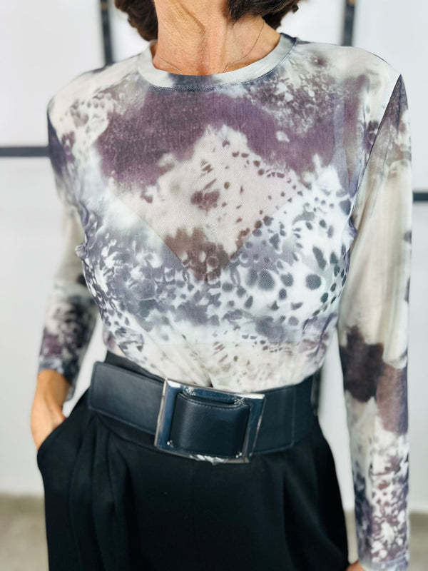 Rae Mesh Top Grey Marble
