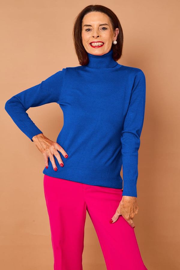 Patchouli roll neck top in royal blue