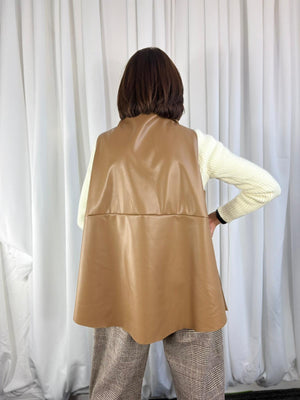 Palmer PU waterfall tank top in camel