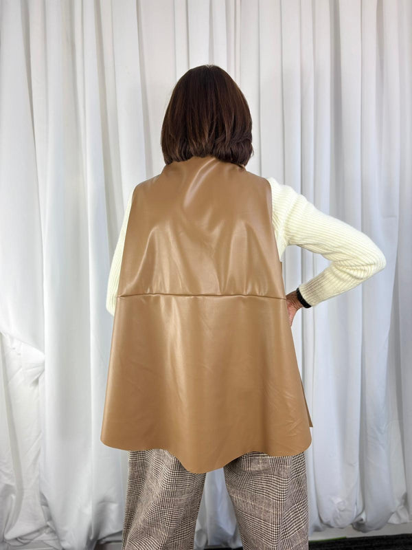 Palmer PU waterfall tank top in camel