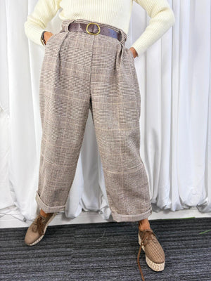 Juls cocoon trousers in chocolate and beige